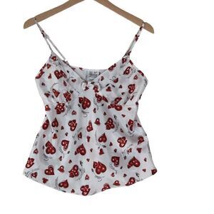 Vintage babydoll top crop cami tank Y2K green satin Hearts Fairycore Coquette S